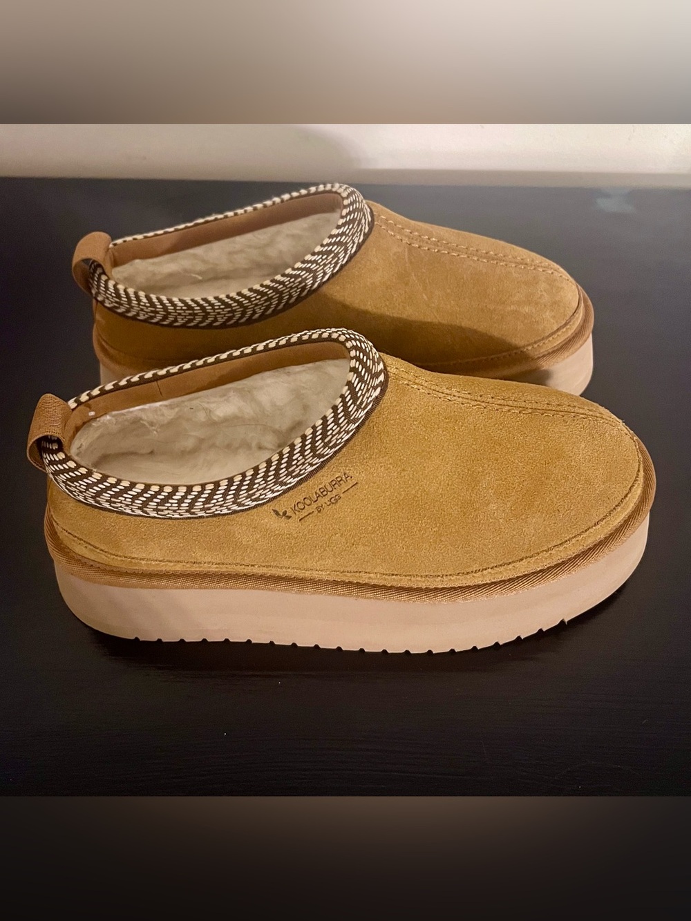 Koolaburra Tan Suede Shearling-Lined Clog Mules